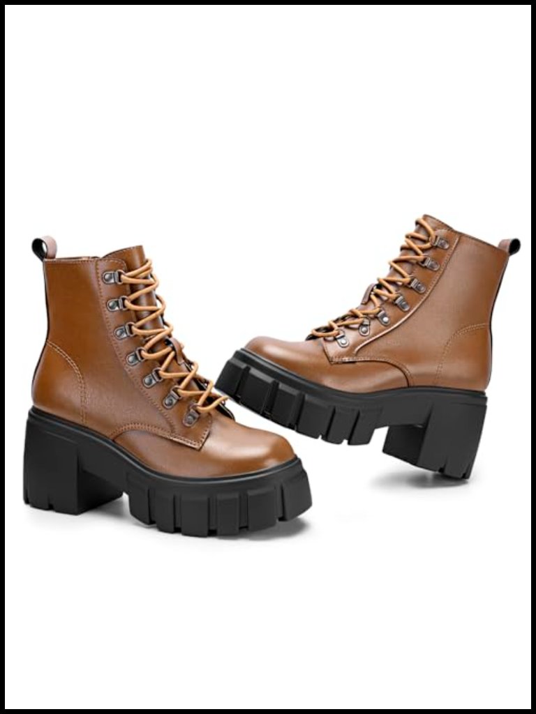 Women's Combat Ankle Boots Lace Up Side Zipper Chunky Platform Lug Sole Booties